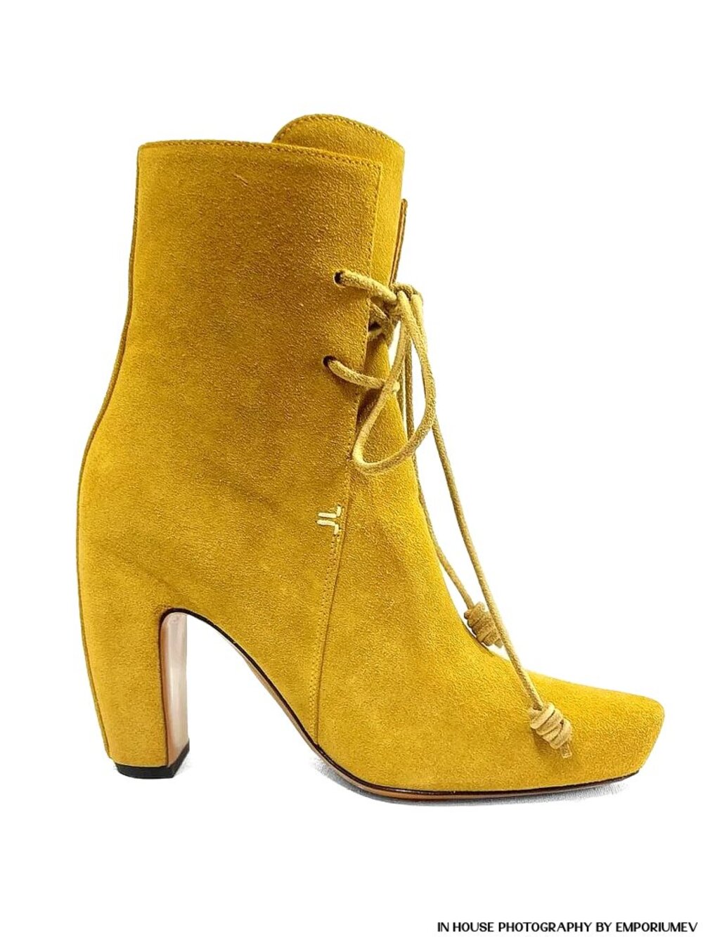 Lanvin Mustard Yellow Suede Heeled Lace-up Ankle Boots Size EU 37